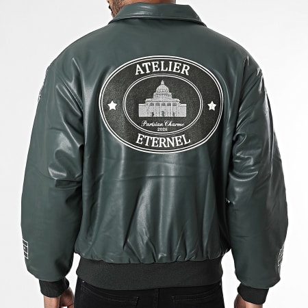 Ikao - Chaqueta con cremallera efecto piel SLI Verde Caqui Oscuro