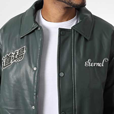Ikao - Chaqueta con cremallera efecto piel SLI Verde Caqui Oscuro