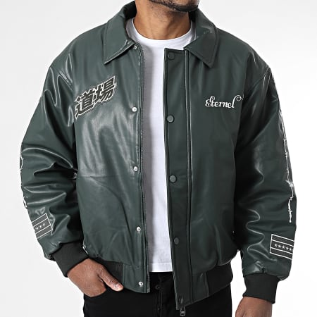 Ikao - Chaqueta con cremallera efecto piel SLI Verde Caqui Oscuro