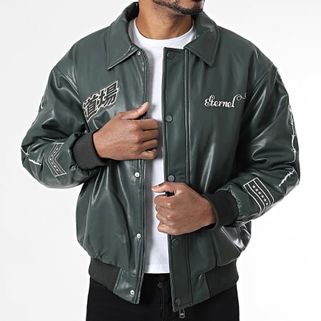 Ikao - Chaqueta con cremallera efecto piel SLI Verde Caqui Oscuro