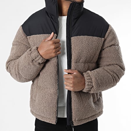 Jack And Jones - Doudoune Capuche Flare Teddy Noir Beige