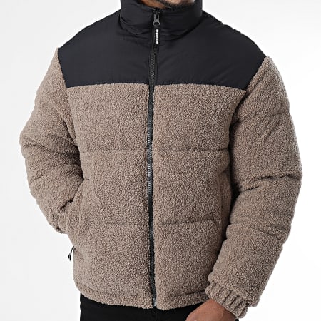 Jack And Jones - Doudoune Capuche Flare Teddy Noir Beige
