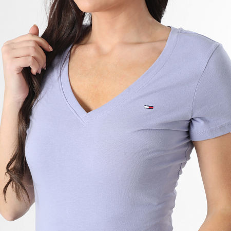 Tommy Jeans - Tee Shirt Col V Femme Slim 0458 Bleu