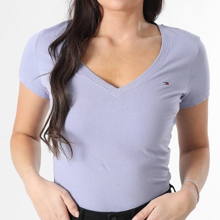 Tommy Jeans - Tee Shirt Col V Femme Slim 0458 Bleu