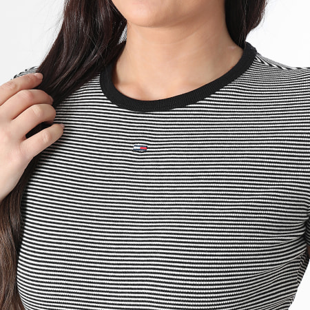 Tommy Jeans - Tee Shirt A Rayures Slim Femme Essential 7383 Noir Blanc