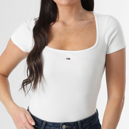 Tommy Jeans - Tee Shirt Femme Soft Rib 1837 Blanc