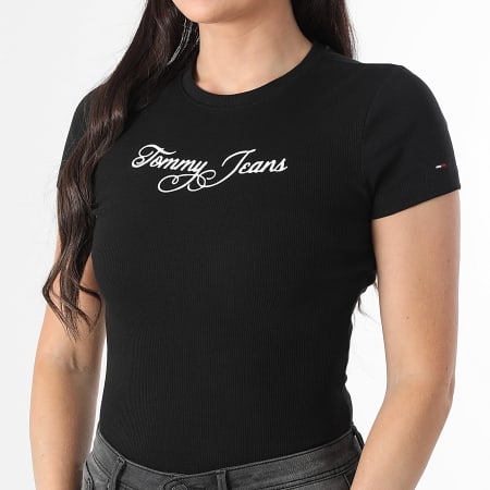 Tommy Jeans - Tee Shirt Femme Essential Logo Rib 1838 Noir