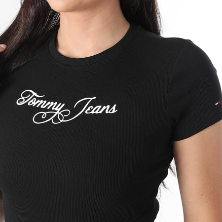 Tommy Jeans - Tee Shirt Femme Essential Logo Rib 1838 Noir