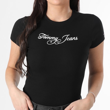 Tommy Jeans - Tee Shirt Femme Essential Logo Rib 1838 Noir