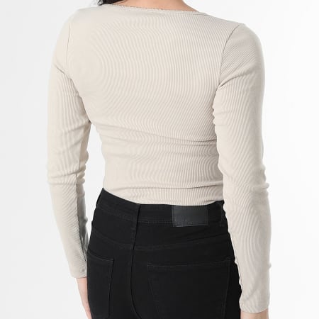 Tommy Jeans - Tee Shirt Manches Longues Femme Soft Rib 1836 Beige