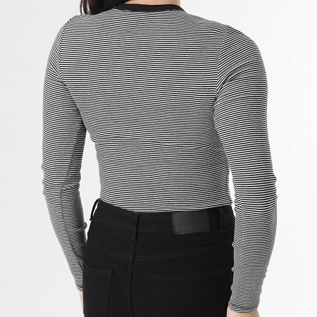 Tommy Jeans - Tee Shirt Manches Longues A Rayures Slim Femme Essential Rib 7387 Noir Blanc