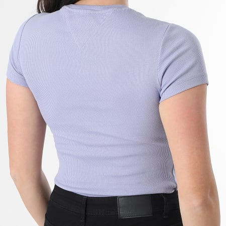 Tommy Jeans - Tee Shirt Femme Essential Logo Rib 1838 Bleu Clair