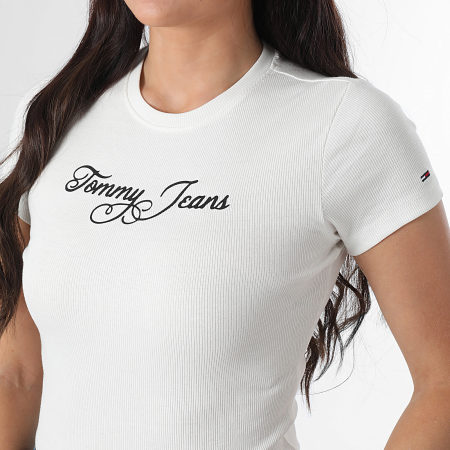 Tommy Jeans - Tee Shirt Femme Essential Logo Rib 1838 Blanc