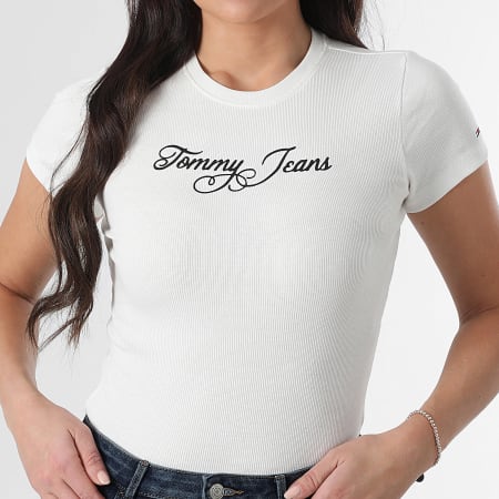 Tommy Jeans - Tee Shirt Femme Essential Logo Rib 1838 Blanc
