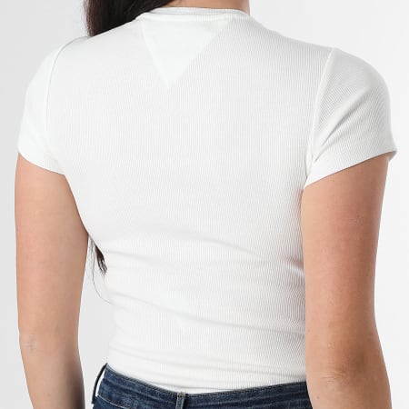 Tommy Jeans - Tee Shirt Femme Essential Logo Rib 1838 Blanc