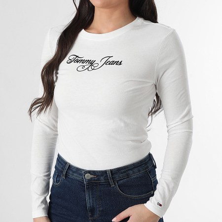 Tommy Jeans - Tee Shirt Manches Longues Femme Essential Logo 1844 Blanc