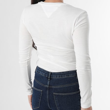 Tommy Jeans - Tee Shirt Manches Longues Femme Essential Logo 1844 Blanc