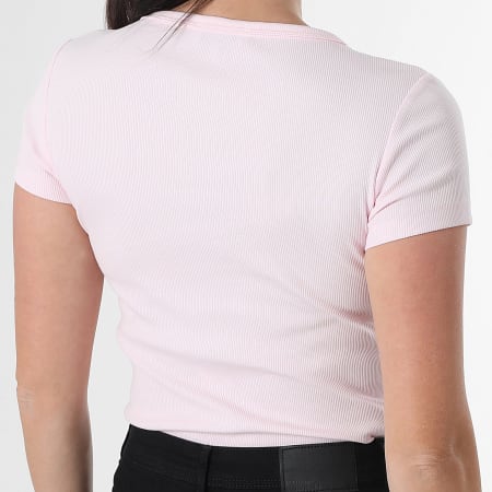 Tommy Jeans - Tee Shirt Col V Femme Slim Essential Rib 7385 Rose Pâle