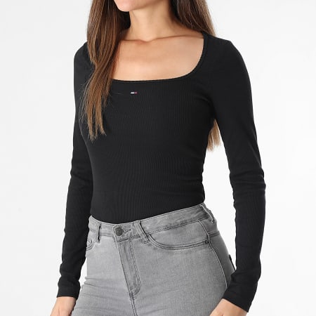 Tommy Jeans - Tee Shirt Manches Longues Femme Soft Rib 1836 Noir