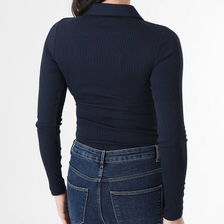 Tommy Jeans - Tee Shirt Manches Longues Col V Femme Essential Rib 1933 Bleu Marine