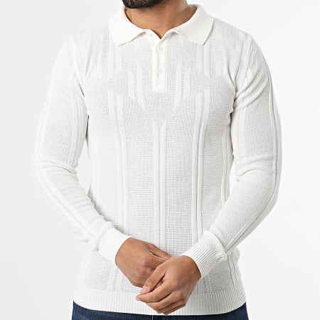 Classic Series - Pull Col Boutonné Texturé 880 Blanc
