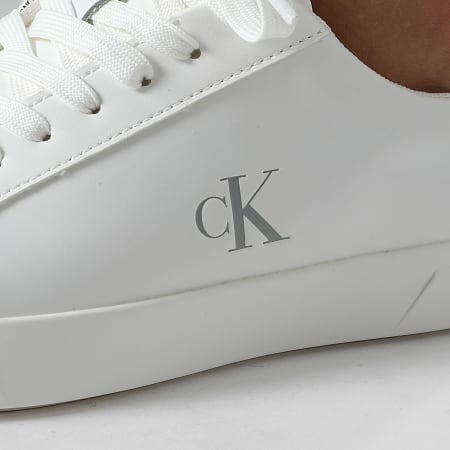 Calvin Klein - Zapatillas Mujer Low Pro Cups Laceup Leather Metallic 2846 Blanco Brillante Plata