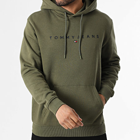 Tommy Jeans - Sweat Capuche Linear Logo 0746 Vert Kaki