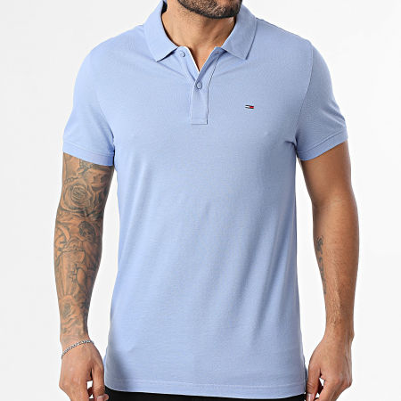 Tommy Jeans - Polo Manches Courtes Slim Placket 0676 Bleu Clair