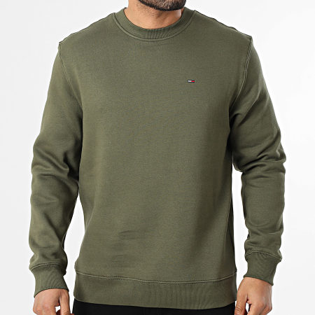 Tommy Jeans - Sweat Crewneck Flag 0741 Vert Kaki