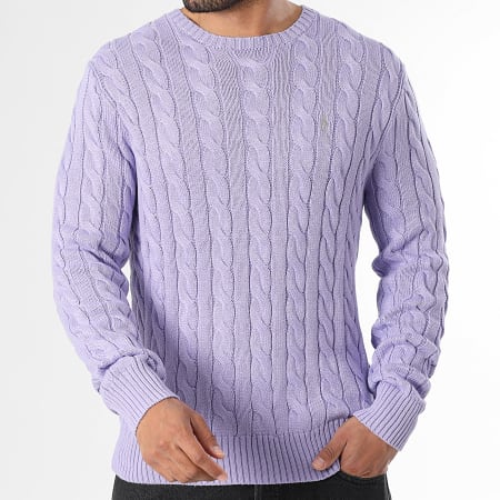 Polo Ralph Lauren - Pull Maille Torsadée Original Player Lila