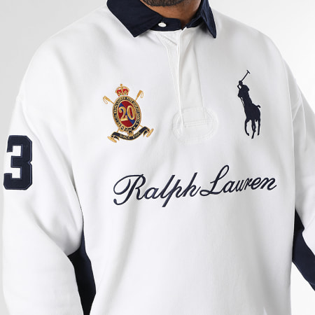 Polo Ralph Lauren - Sweat Col Boutonné Big Player Blanc Bleu Marine