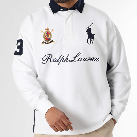 Polo Ralph Lauren - Sweat Col Boutonné Big Player Blanc Bleu Marine