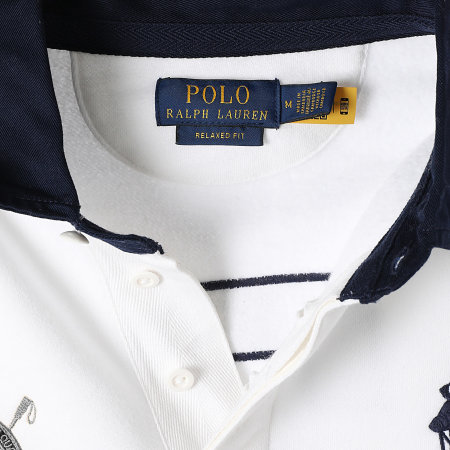 Polo Ralph Lauren - Sweat Col Boutonné Big Player Blanc Bleu Marine