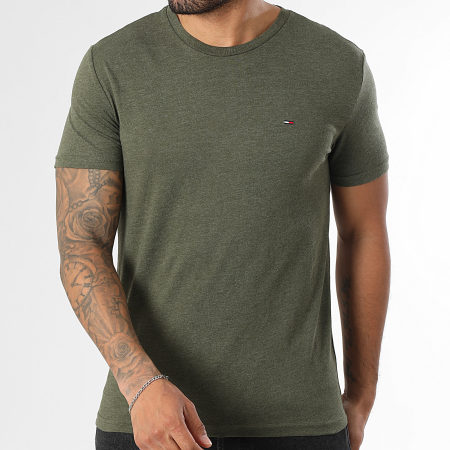 Tommy Jeans - Tee Shirt Slim Jaspe 0363 Vert Foncé Chiné