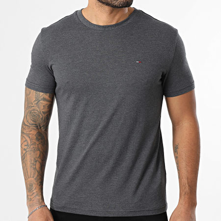 Tommy Jeans - Tee Shirt Slim Jaspe 0363 Gris Anthracite Chiné