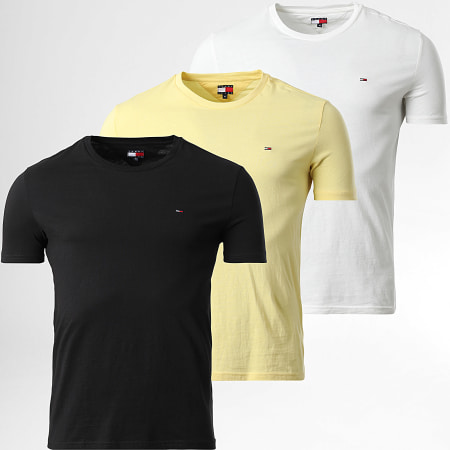 Tommy Jeans - Lot De 3 Tee Shirts Slim 1579 Blanc Noir Jaune