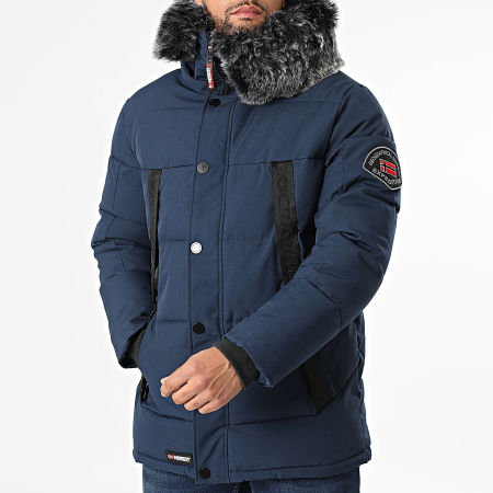 Geographical Norway - Parka Capuche Fourrure Delote Bleu Marine