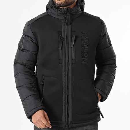 Geographical Norway Giubbotto Uomo Beachwood - Piumino Bomber Parka Invernale Con Cappuccio - Nero