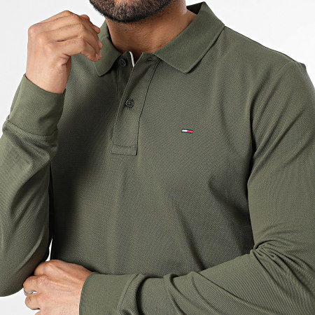 Tommy Jeans - Polo Manches Longues Slim Placket 0232 Vert Kaki