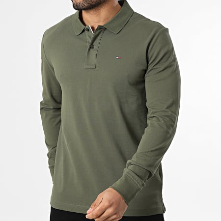 Tommy Jeans - Polo Manches Longues Slim Placket 0232 Vert Kaki