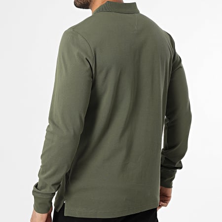 Tommy Jeans - Polo Manches Longues Slim Placket 0232 Vert Kaki