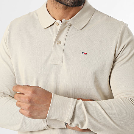 Tommy Jeans - Polo a Maniche Lunghe Slim Placket 0232 Beige