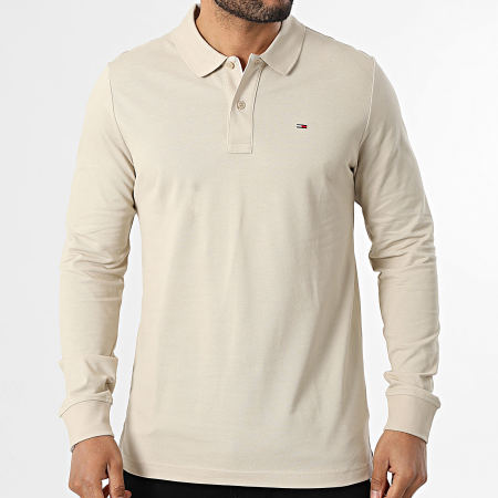 Tommy Jeans - Polo a Maniche Lunghe Slim Placket 0232 Beige