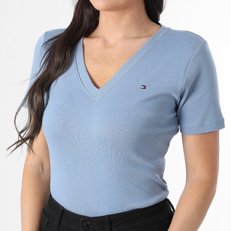 Tommy Hilfiger - Tee Shirt Col V Slim Femme Cody 0584 Bleu