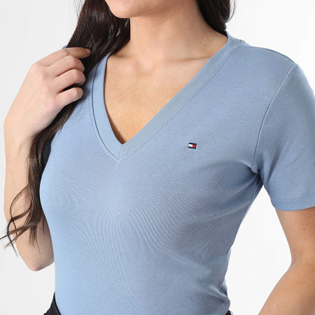 Tommy Hilfiger - Tee Shirt Col V Slim Femme Cody 0584 Bleu
