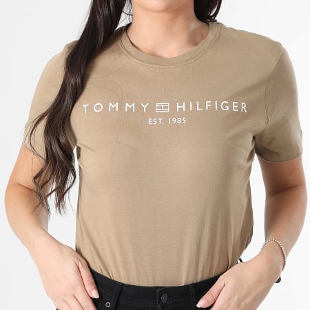 Tommy Hilfiger - Tee Shirt Femme Corp Logo 0276 Beige Foncé