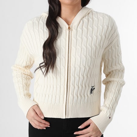 Tommy Hilfiger - Pull Capuche Zippé Femme Cable Mid 8440 Beige Clair