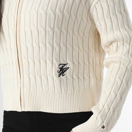 Tommy Hilfiger - Pull Capuche Zippé Femme Cable Mid 8440 Beige Clair