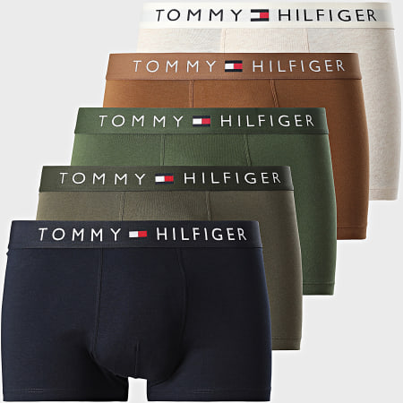 Tommy Hilfiger - Lot De 5 Boxers 3494 Vert Kaki Camel Beige Bleu Marine