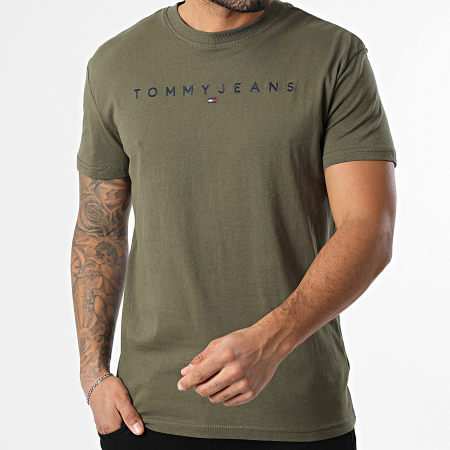 Tommy Jeans - Tee Shirt Linear Logo 0744 Vert Kaki
